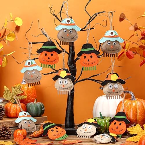 Simgoing 12 Pcs Fall Thanksgiving Tree Ornaments 3.9 Inch, Scarecrow