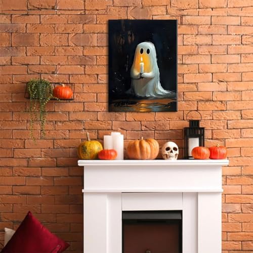 ILLBDR Halloween Ghost Holding Candle Canvas Wall Art 16x24 inch
