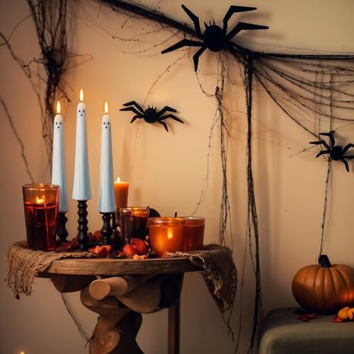 Halloween Ghost Flameless Taper Candles Flickering Remote Timer