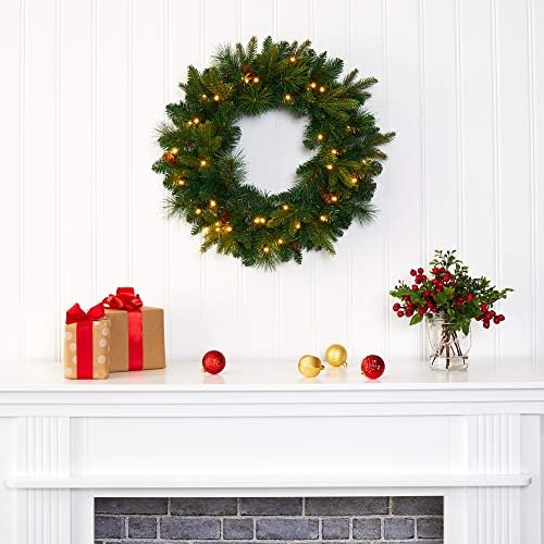 Nearly Natural 24 in Mixed Pine Artificial Christmas Wreath with LEDs