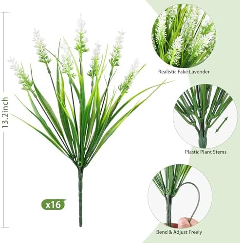 16PCS Artificial Flowers Outdoor, Fake White Monkey Grass Plants