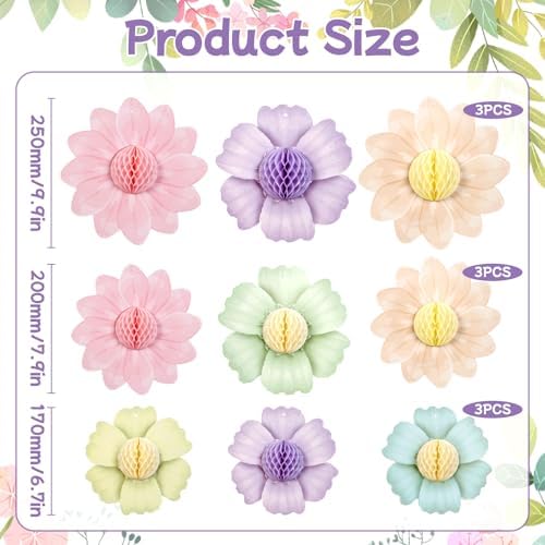 Paper Jazz 9PCS Paper Flowers Party Decorations,Pastel Honeycomb Butterfly Party Decoration,Fairy Birthday Party Decoration for Garden Tea Party Floral Baby Shower.