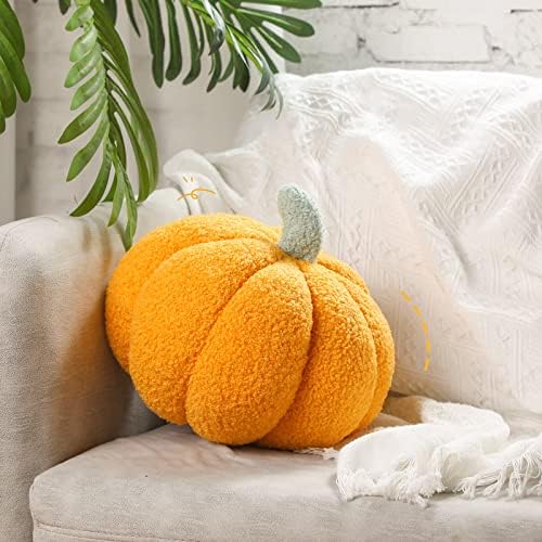 Kajaia 2 Pcs 3D Pumpkin Pillow Fall Decor Cushions,White, Yellow
