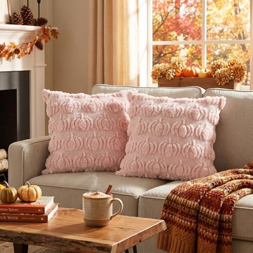 AVOIN colorlife Pink Fall Pumpkin Throw Pillow Covers 16x16 Inch