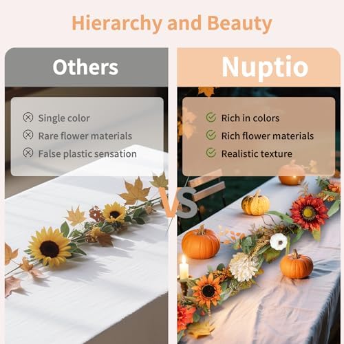 NUPTIO Fall Garland with Sunflower Pumpkin: 6ft Fall Decor for Thanksgiving