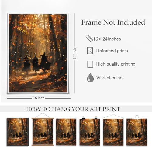 ILLBDR Halloween Witch in Autumn Forest Canvas Wall Art Poster 16x24 inch