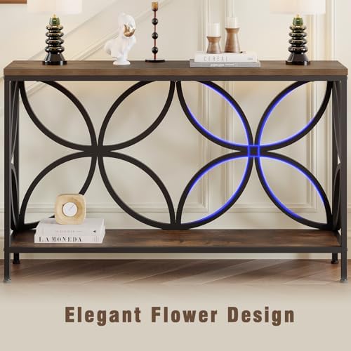 GiftGo Narrow Sofa Table 47.2 Inch, Industrial Sofa Table Behind Couch, Vintage Entry Console Table with Storage for