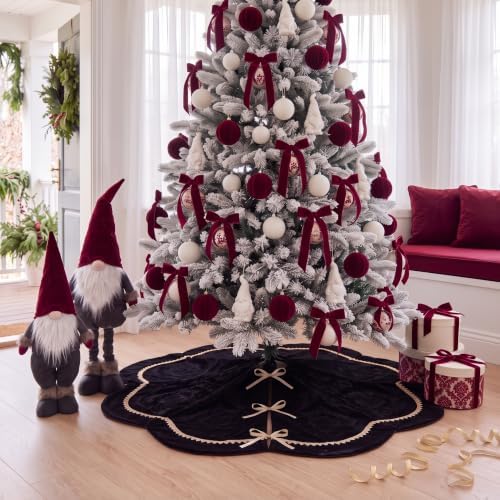 Arrowbash Black 60 Inch Christmas Tree Skirt Velvet Scallop Ddge