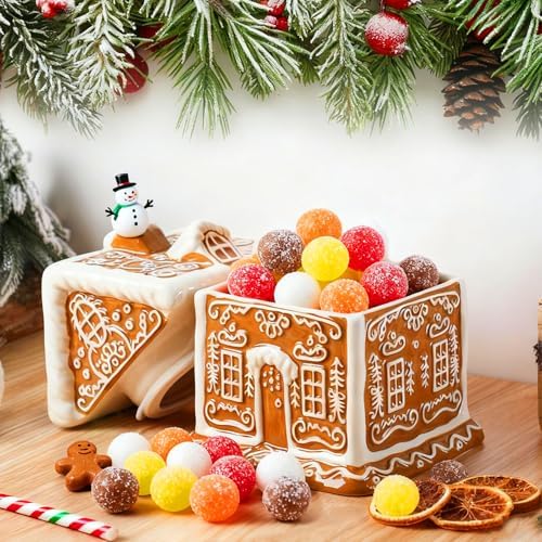 Chunful Christmas Gingerbread House Cookie Jar with Lid, 9.25 Inch