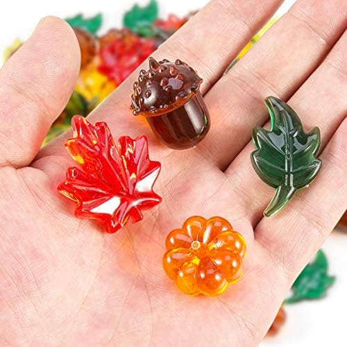 84 Pcs Acrylic Leaves Mini Pumpkin Maple Leaves Acorns Crystals, 5 Colors