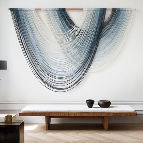 Macrame Wall Hanging Large handmade Navy Blue Ombre Fiber Art 57"W*39"L
