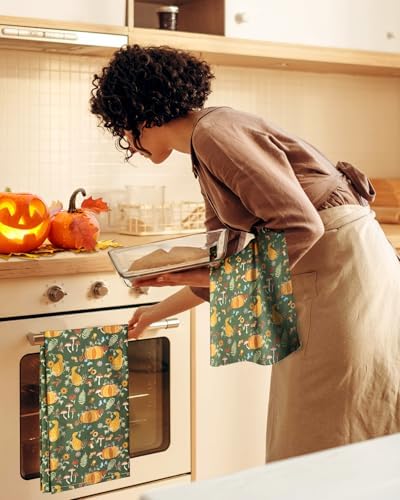 Miss Adola Fall Flour Sack Kitchen Towels Set of 2, Mushroom Pumpkin