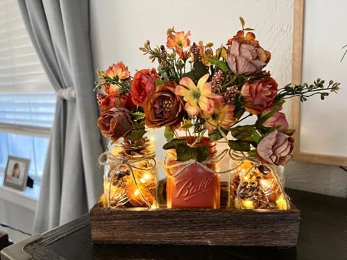 3 Pcs Mason Jar Centerpiece Table Decorations for Dining Table Decor Farmhouse Coffee Table Decor with Wood Tray and
