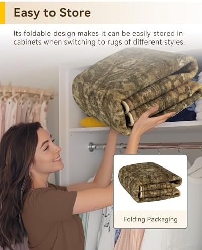 RELEANY Washable Area Rug, 5'x8', Brown/Dark Brown