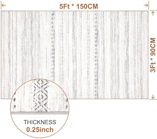 Nakagishi Boho 3x5 Area Rug Living Room Rugs Machine Washable Gray