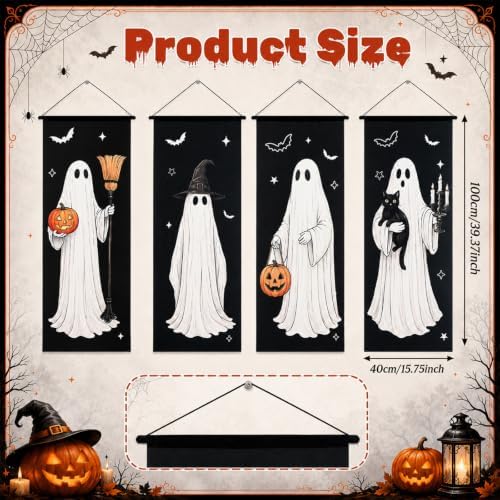 Mixweer 4 Pcs Halloween Ghost Banner Porch Garage Door Hanging Decorations