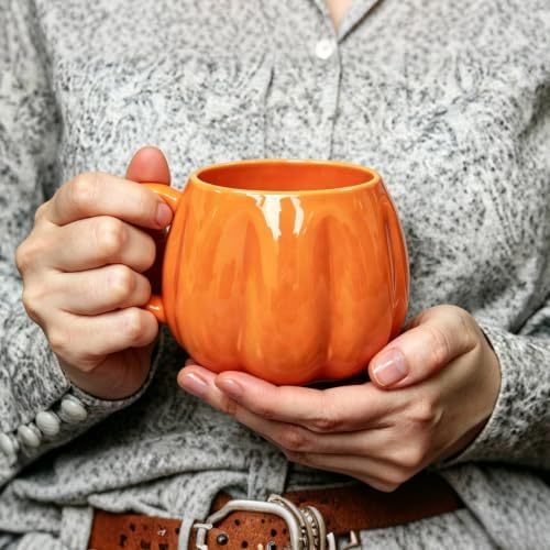 HS&ROXIN Halloween Mug Novelty Pumpkin Mug 3D Cute Ceramic Halloween Coffee Cup Spooky Fall Cup Decor and Christmas Birthdays Party Gifts for Kids and Adults (Pumpkin)