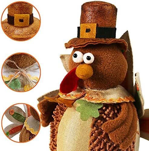 Ogrmar 15" 2PCS Stuffed Turkey Couple Doll Thanksgiving Tabletop Decoration