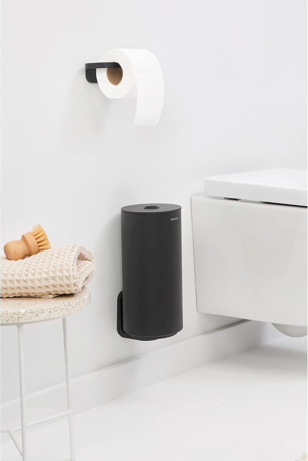 Brabantia Mindset Toilet Roll Dispenser (Mineral Infinite Gray) Anti-Rust, Discreet Bathroom Tissue Holder, 2 Spare