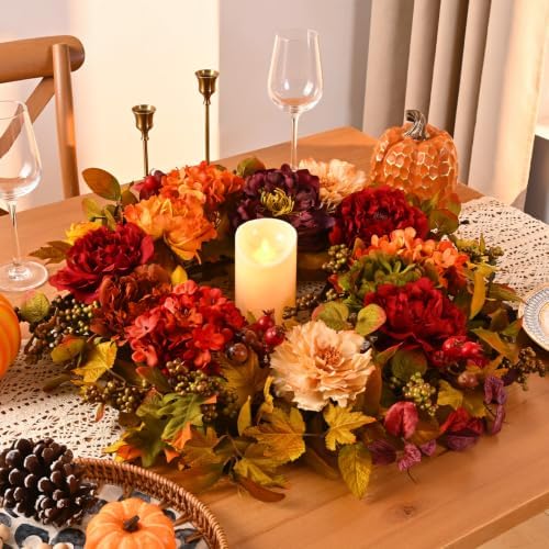 2 Pcs Fall Wreaths for Front Door, 24 Inch Fall Door Wreath with Hydrangea