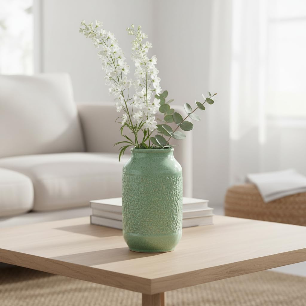 Ceramic Vase / Modern Green Flower Vases / Celadon Green / 9 Inch