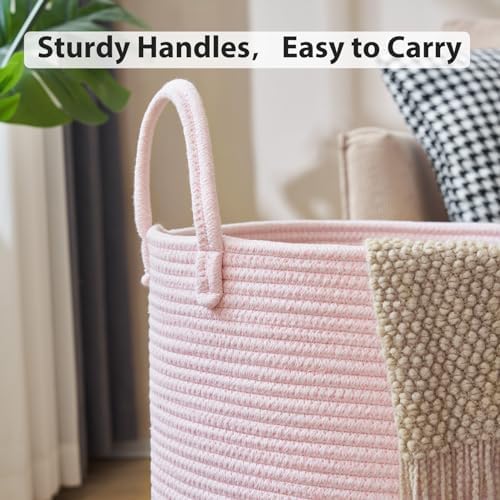 YOUDENOVA Cotton Rope Laundry Hamper Basket, 58L Blanket Basket for Nursery