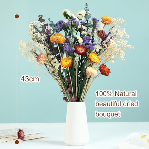 Natural Dried Flower Bouquet, 17" Rustic Boho for Fall Wedding Decorations