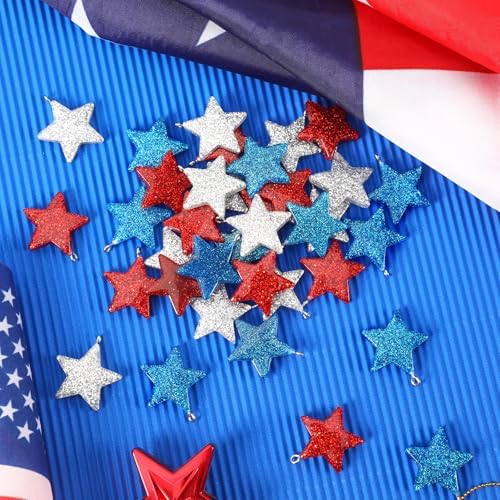 48PCS Mini Resin Patriotic Star Ornaments 4th of July Hanging Decor