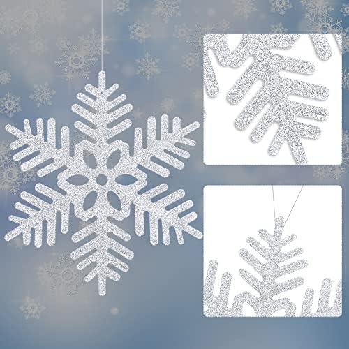 Sumind 8 Pcs 8 Pcs Large Snowflakes Hanging Decorations 12”, Silver