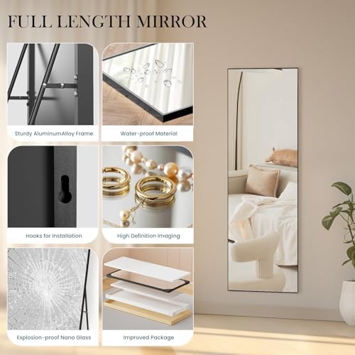 Full Length Floor Mirror, 15.75"x59" Body Wall Mirror with Stand