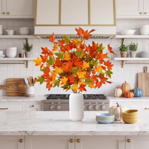 Sggvecsy 6 Pack Artificial Maple Leaves Branches Fall Greenery Stem Autumn Faux Fall Leaves Silk Faux Plants for Vase Indoor Outdoor Home Festival Table Centerpieces Thanksgiving Decoration