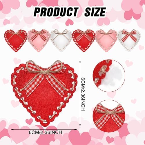 HunnmingRe 24 Pcs Valentine Felt Heart Ornaments for Tree Small Heart Hanging Decorations Valentine Felt Baubles for Home Wedding Party Decor(2.4 Inch,Elegant Style,Red Pink White)