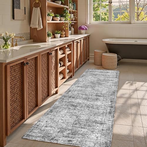 Washable Area Rug 2'6'' x 8' Vintage Traditional Persian Mat - Foldable Distressed Non-Slip Machine Washable Carpet for