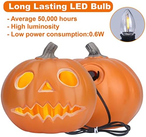 10" Jack-o'-Lantern - Halloween Light Up Pumpkin Lantern with ETL Certified Cord and 2 Safety Fuse - Indoor Outdoor JackoLantern Decoration for Halloween Party Home Décor - Round Lightened Pumpkin