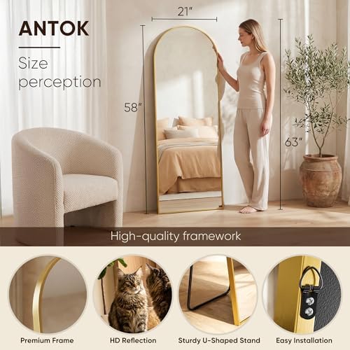 Antok Full Length Mirror, 58"x21" Floor Mirror, Arched Floor Standing Freestanding Arch Full Body Mirrors with Stand