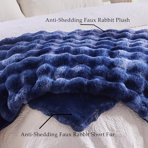 BENVWE Fluffy Faux Fur Throw Blanket for Couch, Soft Plush Thick Cozy Fuzzy Luxury Minky Bubble Blanket for Home Living