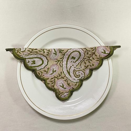 Ridhi Hand Block Print Cloth Napkins, Royal Biege, 18x18 in, Set of 4