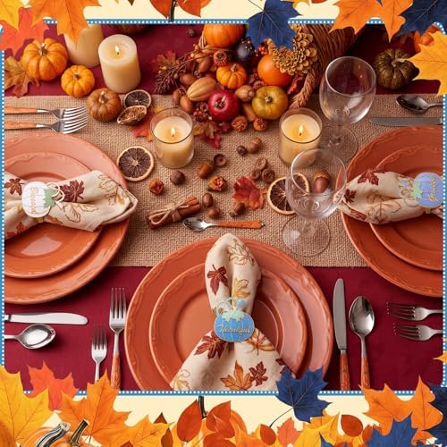 WILLBOND 12 Pcs Fall Thanksgiving Pumpkin Napkin Rings, Blue White