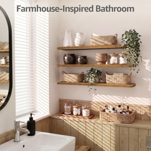 QEEIG 12" Deep Floating Shelves for Wall (Brown, Set of 3, 47.2" x 12")
