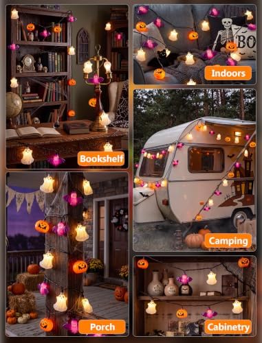8.5FT 10 LED Halloween Pumpkin Bat Ghost String Lights Outdoor, Linkable