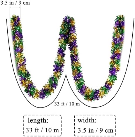 Mardi Gras Garland Decorations,50Ft Glitter Tinsel Garland Decor for Tree Mantle Bedroom Office Classroom Party Indoor Outdoor Holiday Home Green Gold Purple