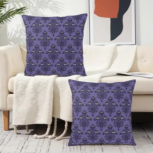 Halloween Haunted Ghosts Pillow Cover 22x22 Inch Set of 2 Deep Purple Spooky Scary Throw Pillow Case Skull Spooky Farmhouse Outdoor Decorative Cushion Cases Home Sofa Couch