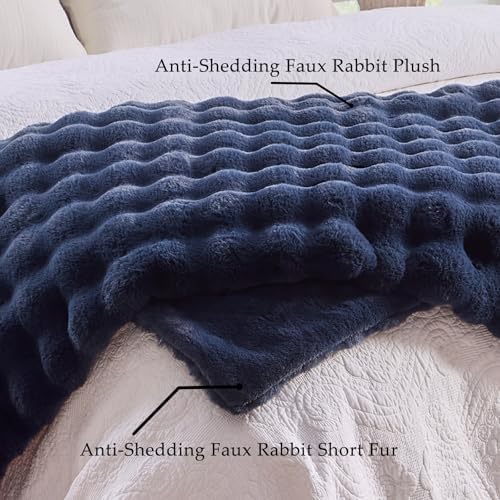 BENVWE Fluffy Faux Fur Throw Blanket for Couch, Soft Plush Thick Cozy Fuzzy Luxury Minky Bubble Blanket for Home Living