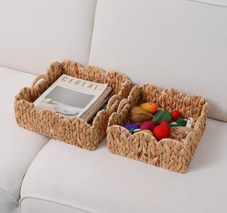 Elegant Scalloped Wicker Basket Set / Large / Natural