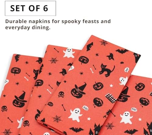 PurpleEssences Halloween Cloth Napkins 18x18 in Set of 6 - Haunted House