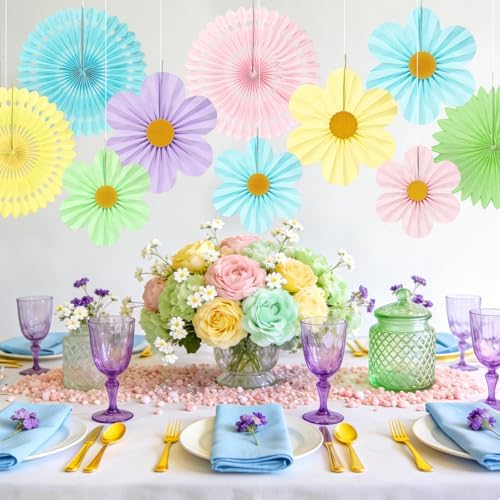 ADLKGG 12 Pcs Pastel Paper Fans, Macaron Flower Wall Backdrop
