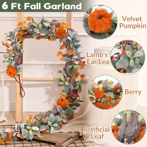 Waipfaru 2 Pcs Fall Eucalyptus Garland Thanksgiving Vine for Fall Decor