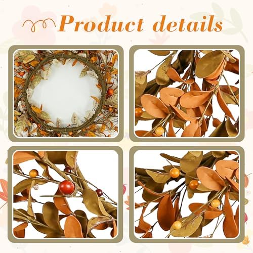 YNYLCHMX 20" Fall Wreath for Front Door, Brown Eucalyptus and Berry Decor