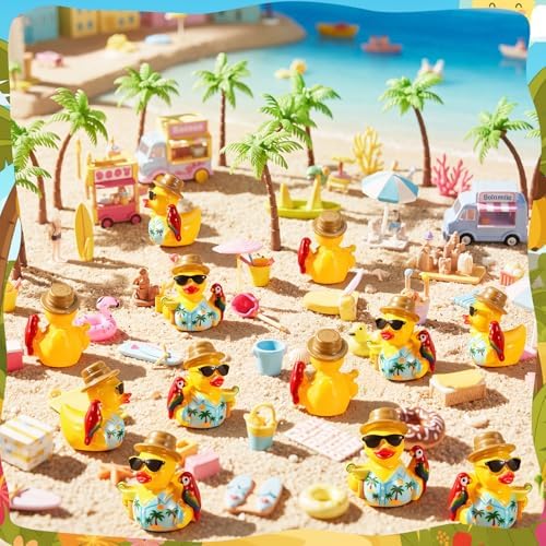 RoundFunny 50pcs Tropical Mini Duck Summer Party Favor Resin Miniature Duck