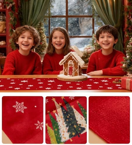 Christmas Table Runner Snowflakes Christmas Tree Home Decorations Red